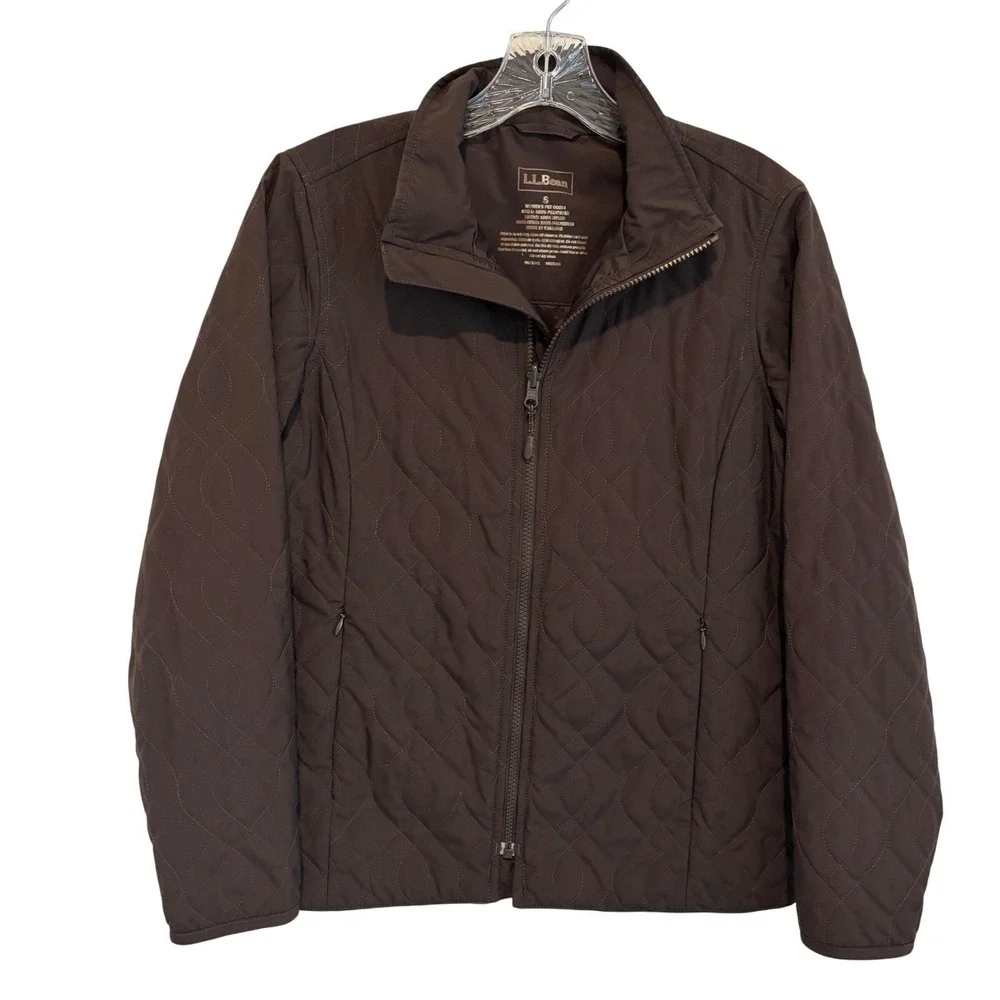 LL Bean Quilted Thinsulate Insulated Jacket Womens Small Petite‎ Zip Up Brown